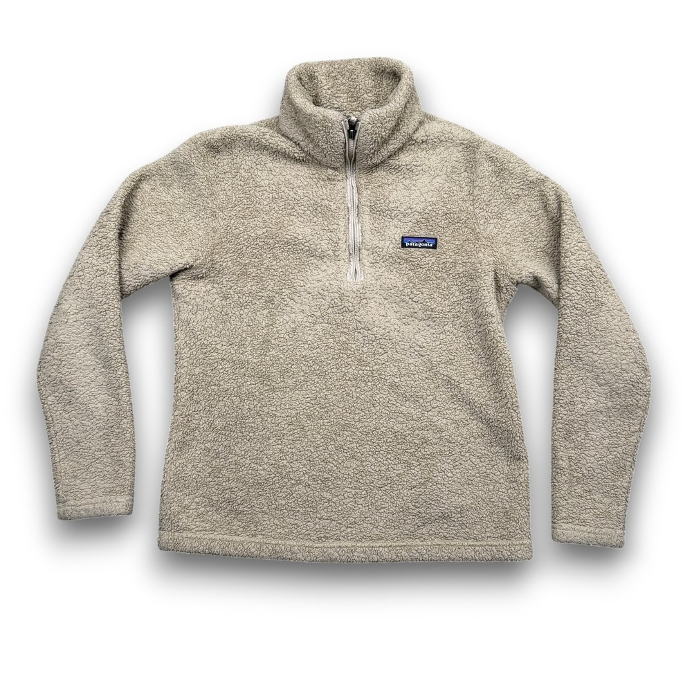 Patagonia Los Gatos Pullover Women M Tan High Pile Fleece 1/4 Zip Jacket